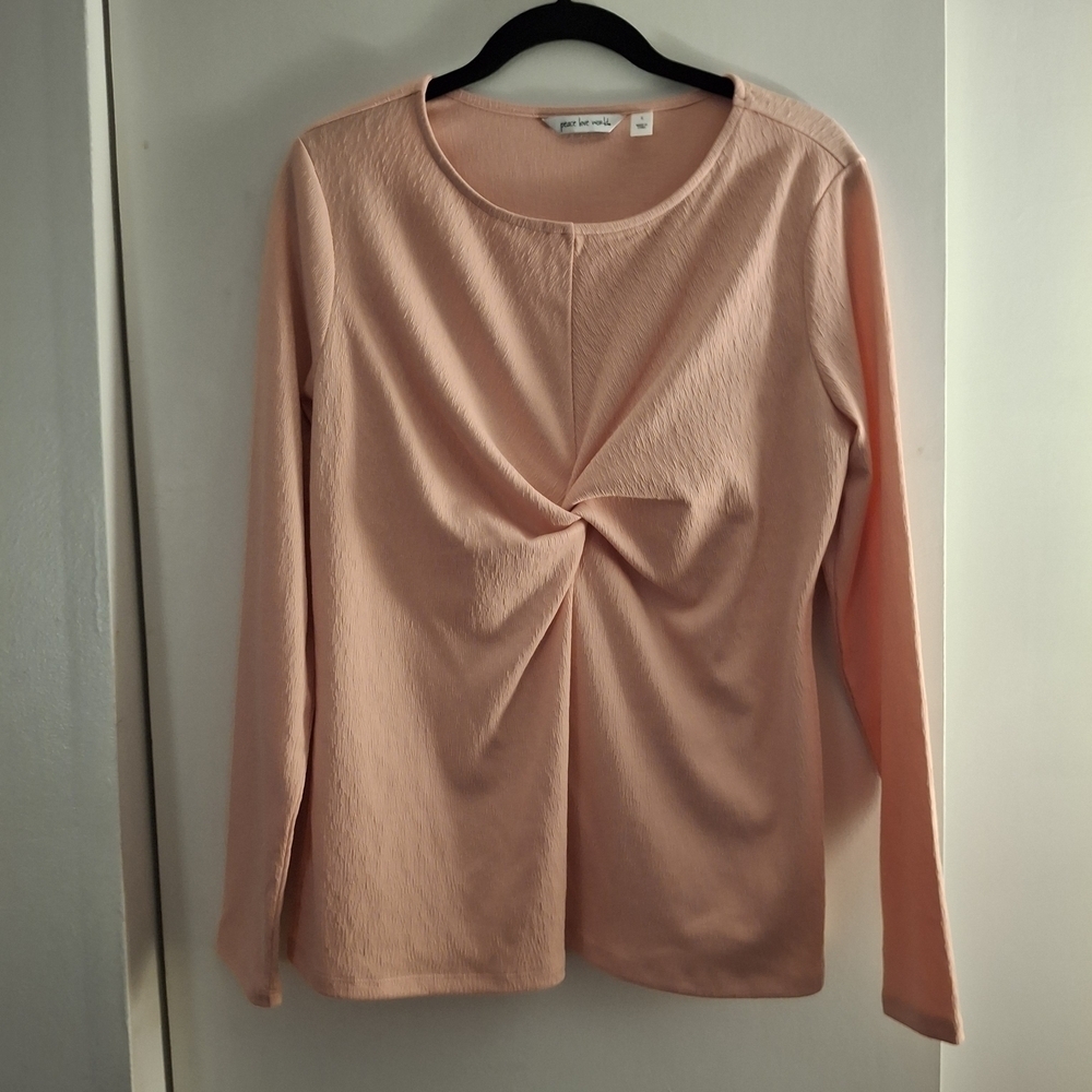 Peace Love Worls Women's Peach Long Sleeve Twist Front Top